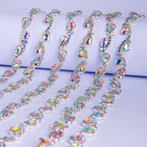 Sew-on Crystal AB Glass Raindrop Rhinestone Trim Chain Applique RA1100 WholesaleRhinestone
